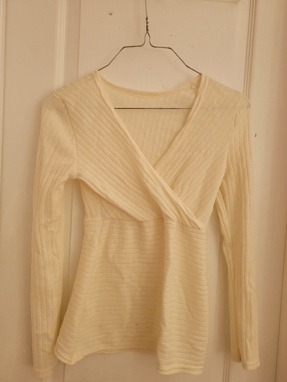 Cream Ribbed Wrap-Front Women’s Top